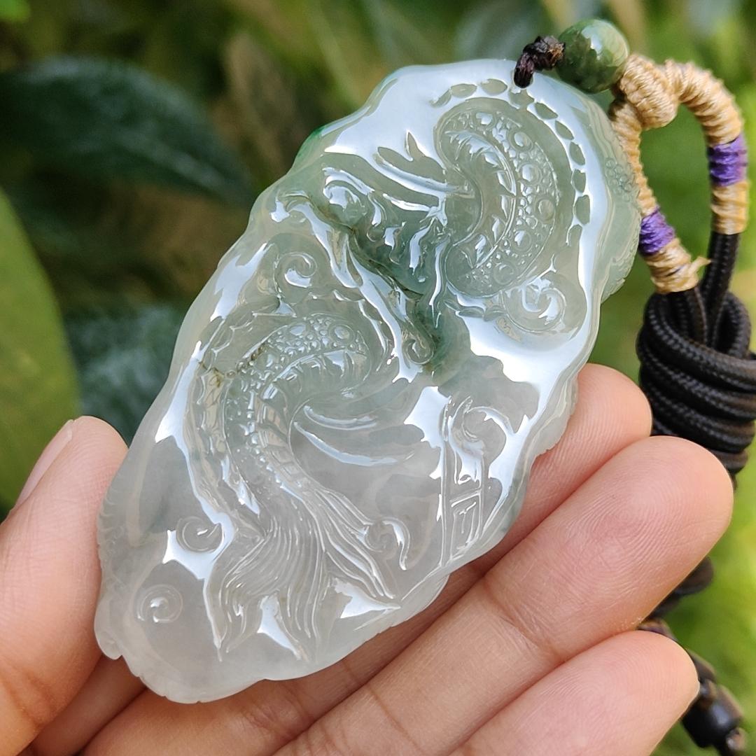 High Quality Premium Collectible Natural Type A Jadeite Jade Pendant Necklace crafted as Dragon with certificate included weigh 59.65 grams, measurement 69.3 * 36.5 * 18.3 mm (pendant186) Yi Pin Qian