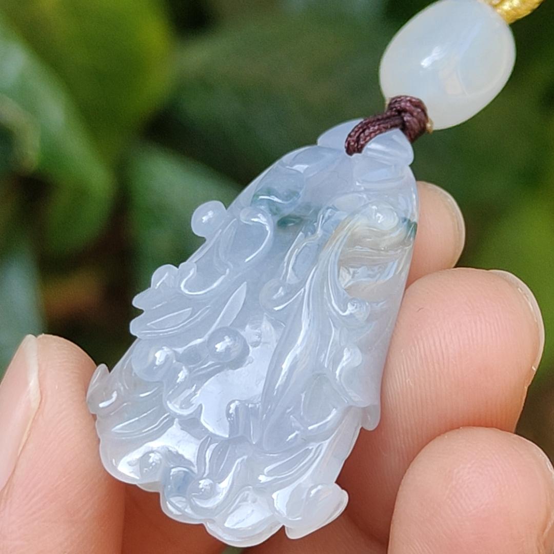 Lavender,Green and Yellow Natural Type A Jadeite Jade crafted with shape of Cabbage as Pendant , certificate weigh 8.16 grams, measurement 36.9 * 22 * 8.2 mm (pendant238) Yi Pin Qian