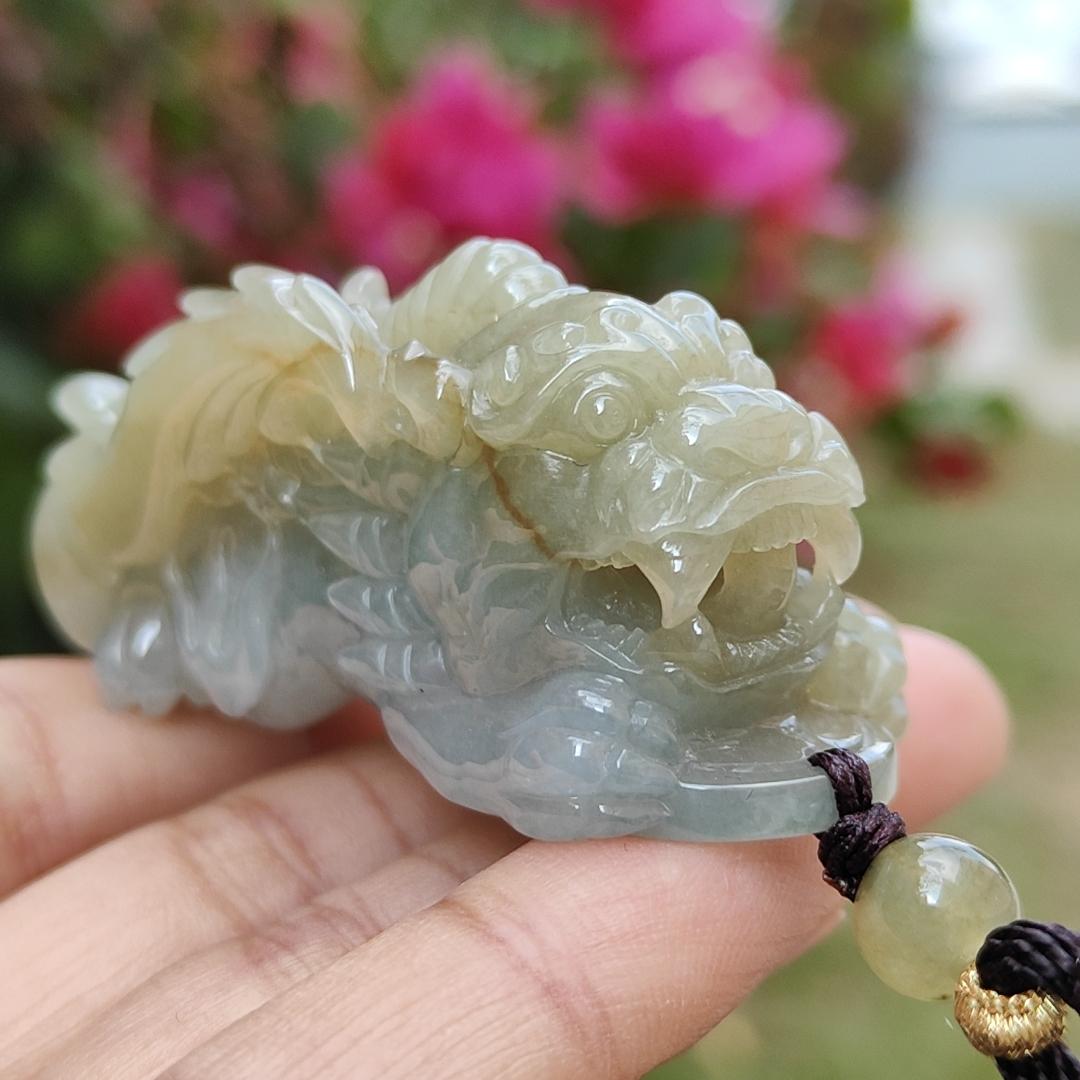 Authentic High Quality Light Green and Brown Natural Type-A Jadeite-Jade crafted as Pixiu for Pendant, certificate weighs 54.18 grams, measurement 56 * 25.2 * 26.2 mm (pendant303) Yi Pin Qian Jadeites Jade Jewelry ~Your Precious Quintessential ~ Singapore
