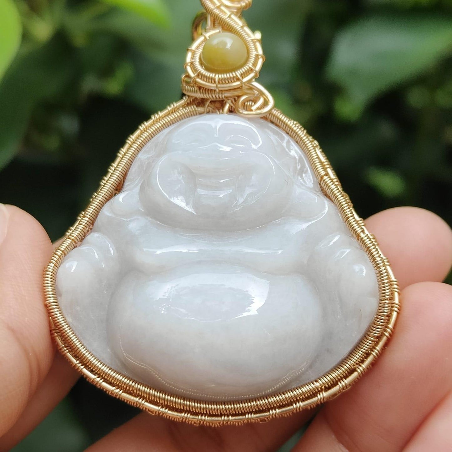 DIY GF14k Hand Wrapping on Natural Type A Jadeite Jade Laughing Milo Buddha Pendant certificate weighs 29.97, measurement 65.2 * 46.3 * 12.6 mm (pendant392) Yi Pin Qian Jadeites Jade Jewelry ~Your Precious Quintessential ~ Singapore