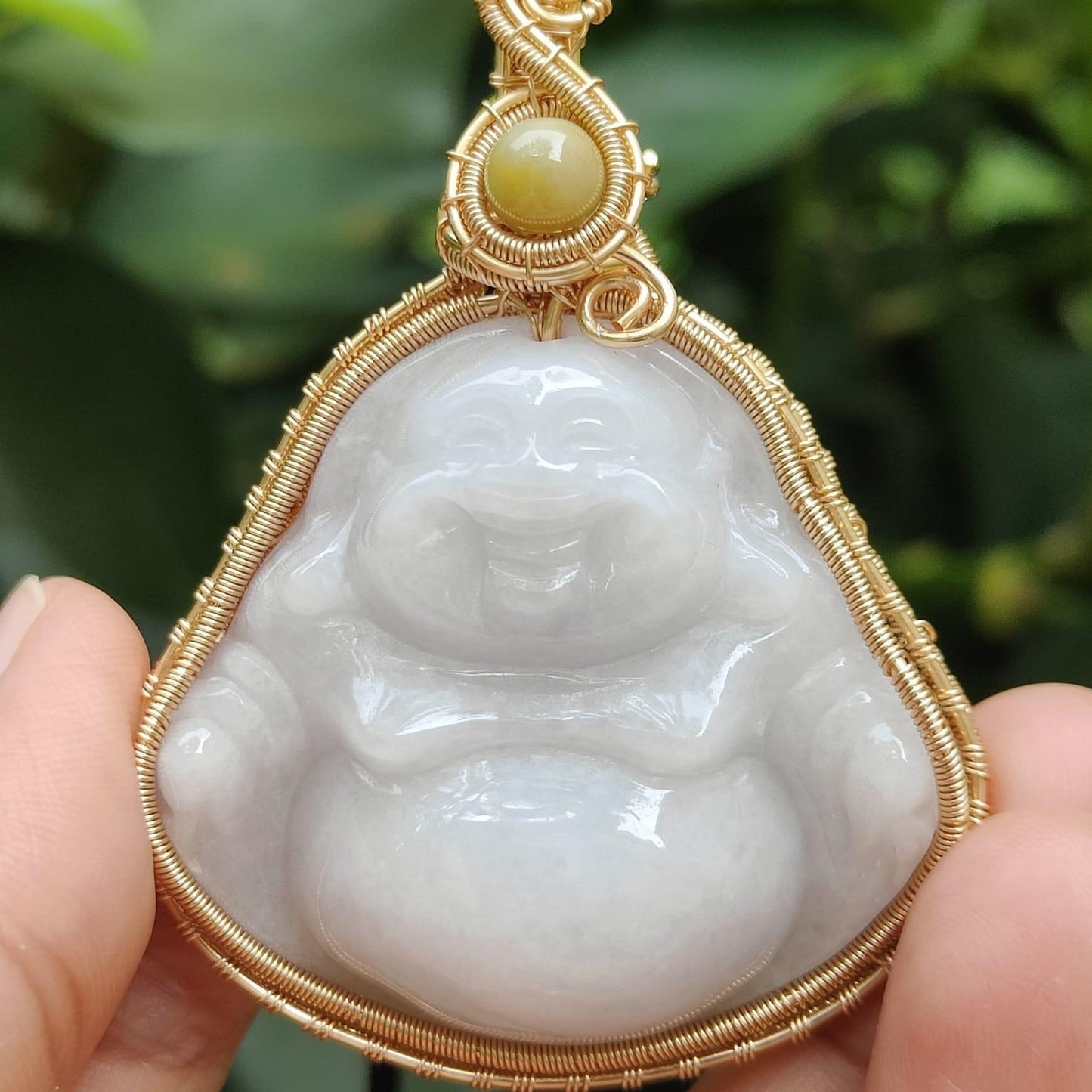 DIY GF14k Hand Wrapping on Natural Type A Jadeite Jade Laughing Milo Buddha Pendant certificate weighs 29.97, measurement 65.2 * 46.3 * 12.6 mm (pendant392) Yi Pin Qian Jadeites Jade Jewelry ~Your Precious Quintessential ~ Singapore