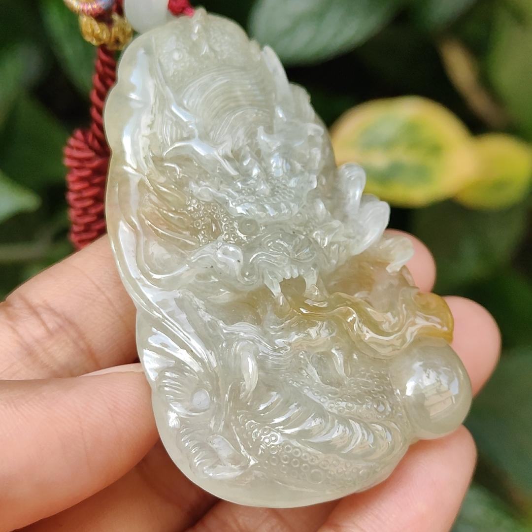 Premium Quality Yellow Natural Type A Jadeite Jade crafted with Dragon as Pendant, certificate weighs 53.72 grams, measurement 67.3 * 37.5 * 12.9 mm (pendant240) Yi Pin Qian