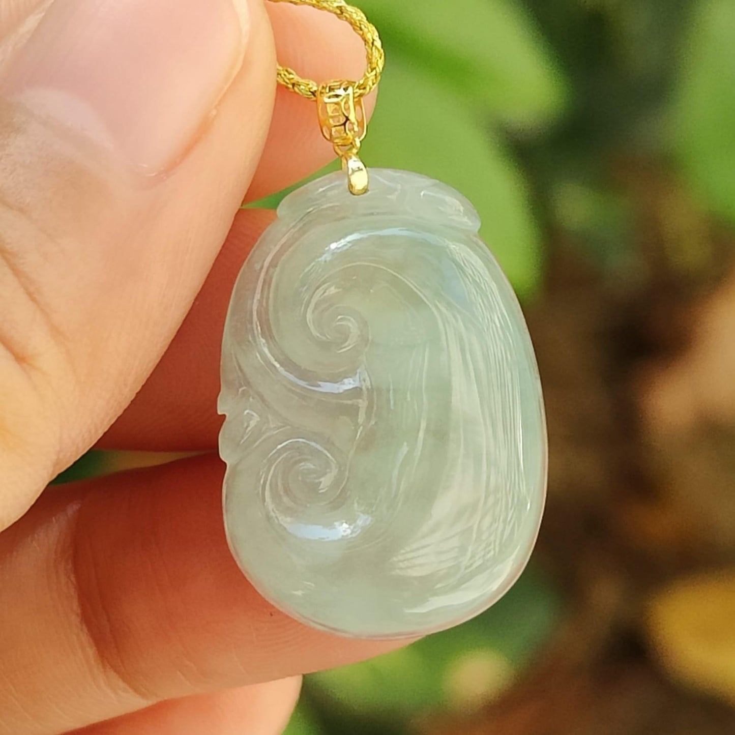 A Icy Translucent Ruyi Pendant Natural Type A Jadeite Jade added with 18k Clasp, certificate weighs 3.98 grams, measurement 25.5 * 17.5 * 4.8 mm (18kp96) Yi Pin Qian Jadeites Jade Jewelry ~Your Precious Quintessential ~ Singapore