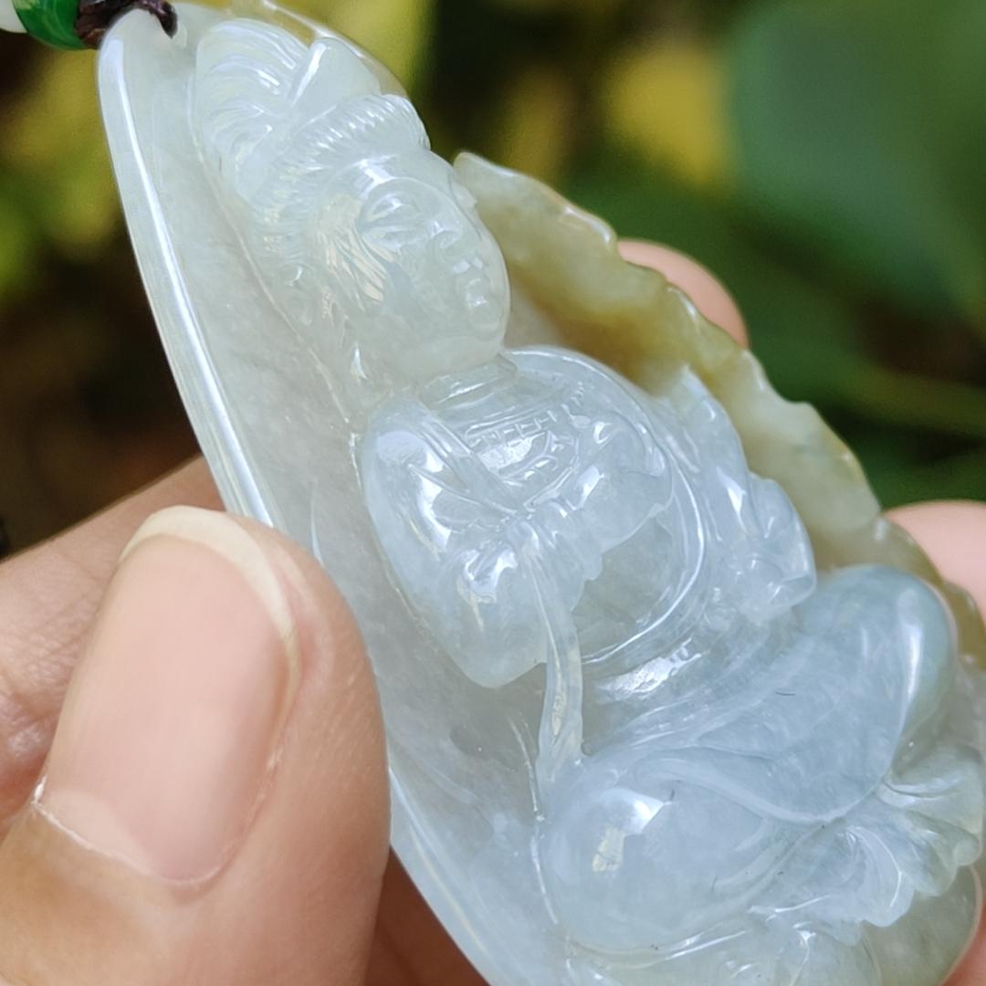 Crafted as Guanyin with Yellow Natural Type A Jadeite Jade Pendant Necklace, certificate weighs 36.58 grams, measurement 53.5 * 36.9 * 12 mm (pendant310) Yi Pin Qian Jadeites Jade Jewelry ~Your Precious Quintessential ~ Singapore