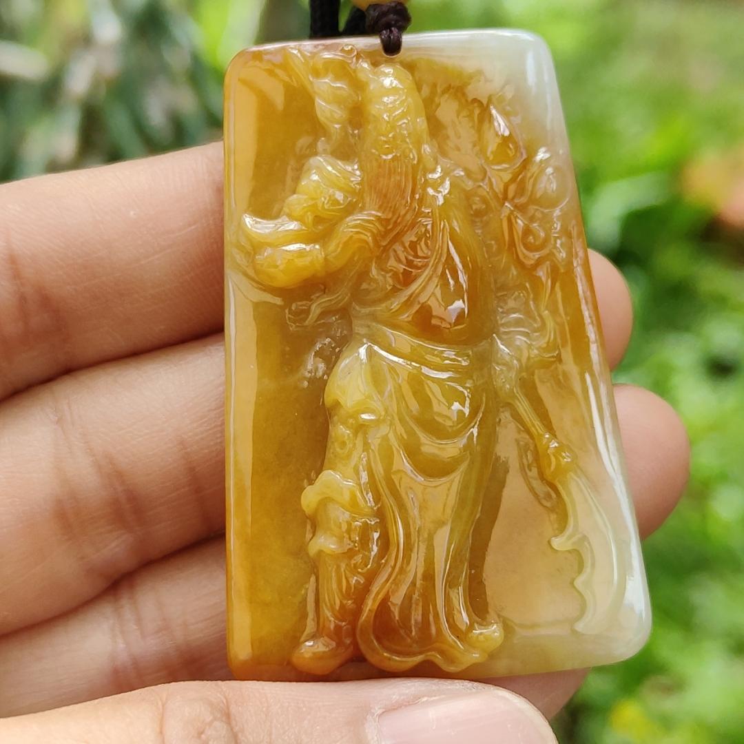 Rare Old Yellow with Red Natural Type A Jadeite Pendant Crafted with Guan Gong come with ceritificate weight 24.70 grams, 49.7 * 32 * 8 mm for Guan Gong collectors (pendant118) Yi Pin Qian