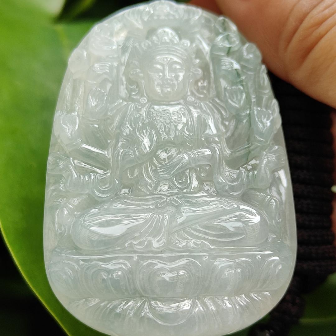 High Quality Light Green Hue Good Translucent Natural Type A Jadeite Jade crafted with Thousand Hands Guanyin as Pendant, certificate weighs 31.12 grams, measurement 57.6 * 38.4 * 6.8 mm (pendant293) My Store