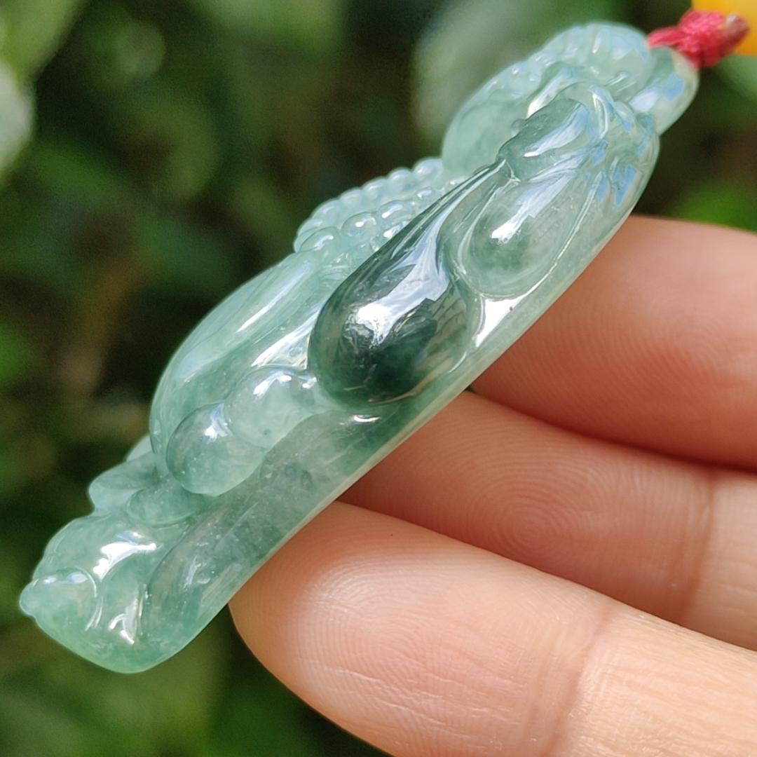 Green Natural Type A Jadeite Jade crafted with Milo Buddha as Pendant, certificate weigh 24.11 grams, measurement 51.2 * 31 * 10.5 mm (pendant239) Yi Pin Qian