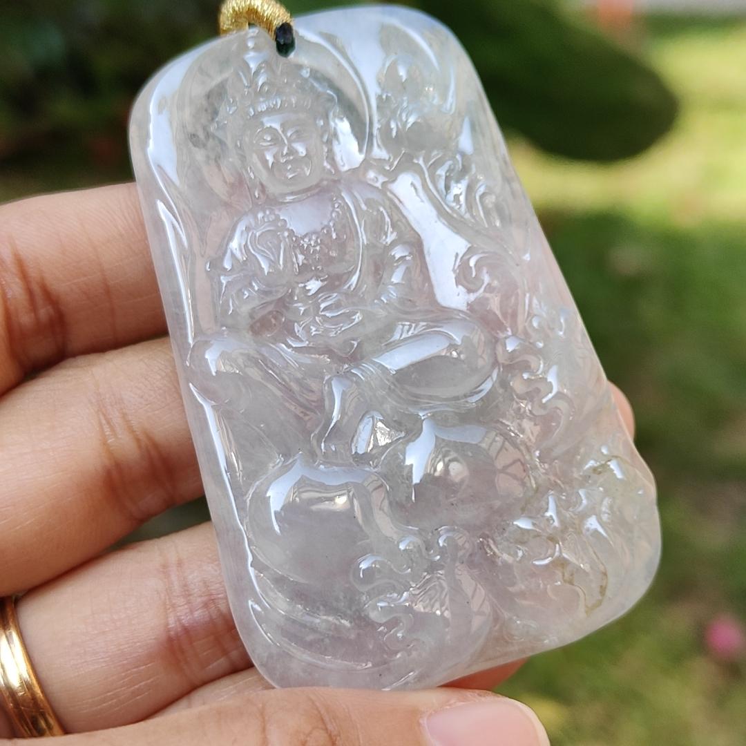 High Quality Icy Translucent Natural Type A Jadeite Jade crafted as Bodhisattva Pendant, certificate weighs 29.9 grams, measurement 64.5 * 40.3 * 5.5 mm (pendant286) Yi Pin Qian