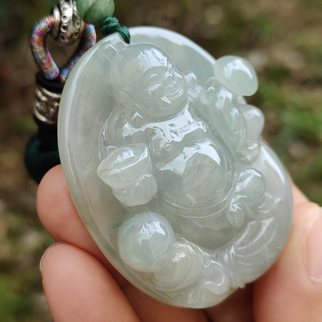 High Quality Natural Type A Jadeite Jade crafted as Ruyi Milo Buddha as Pendant, certificate weighs 47.74 grams, measurement 50.2 * 40.5 * 12.9 mm (pendant254) Yi Pin Qian