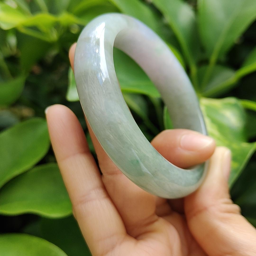 High Quality Light Lavender, Light Green Natural Type A Jadeite Jade Peace Bangle Wrist Size 53.7 mm, certificate weighs 55.94 grams, Width 13.2 Thickness 8 mm (bangle10) Yi Pin Qian Jadeites Jade Jewelry ~Your Precious Quintessential ~ Singapore