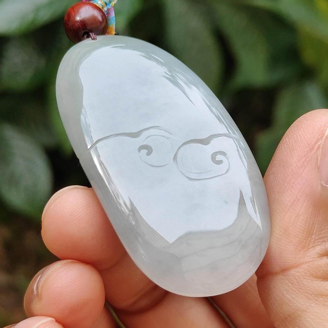 High Quality Light Green Hue Natural Type A Jadeite Jade crafted as Milo Buddha for Pendant, certificate weighs 44.34 grams, measurement 52.6 * 29.6 * 17.5 mm (pendant289) Yi Pin Qian