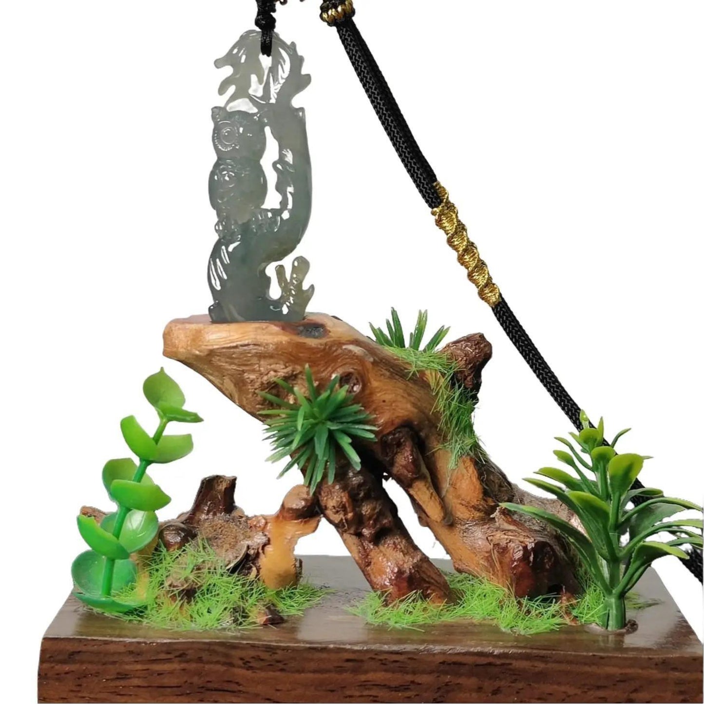 Earth's Whisperer - Natural Sage Owl Jadeite Pendant & Stand (Sku: pendant413) Yi Pin Qian Jadeites Jade Jewelry ~Your Precious Quintessential ~ Singapore