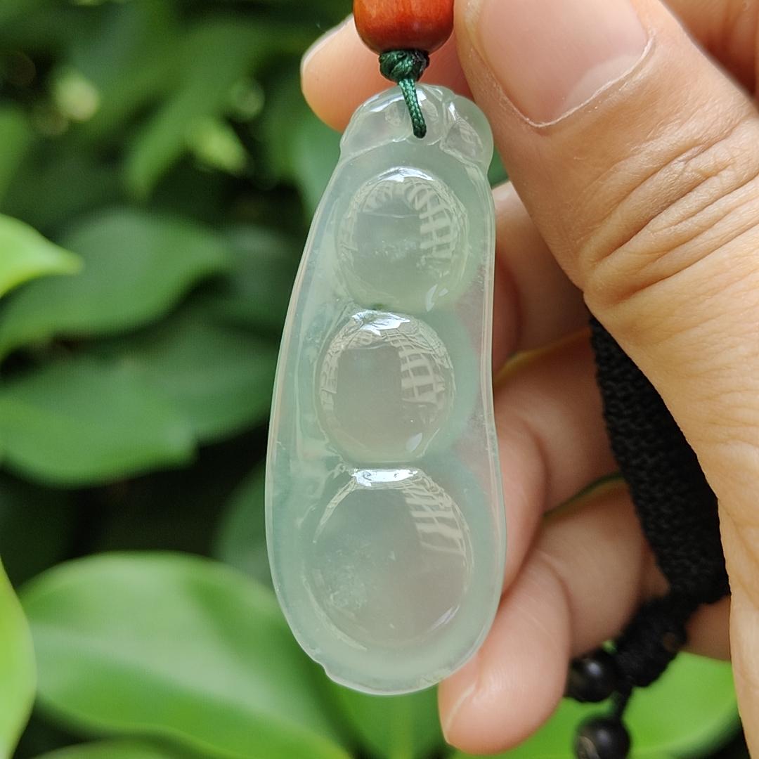 Premium Quality Icy Translucent Green Hue crafted as French Bean Natural Type A Jadeite Jade as Pendant, certificate weighs 12.37 grams, measurement 49.9 * 20 * 7.6 mm (pendant297) Yi Pin Qian Jadeites Jade Jewelry ~Your Precious Quintessential ~ Singapore