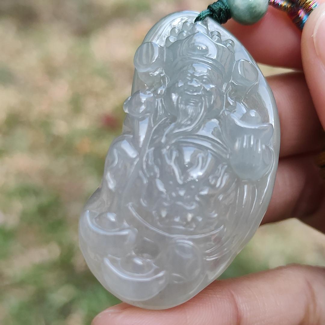 High Quality Icy Translucent Natural Type A Jadeite Jade crafted with God of Fortune as Pendant, certificate weighs 24.19 grams, measurement 48.8 * 27.3 * 10 mm (pendant274) Yi Pin Qian