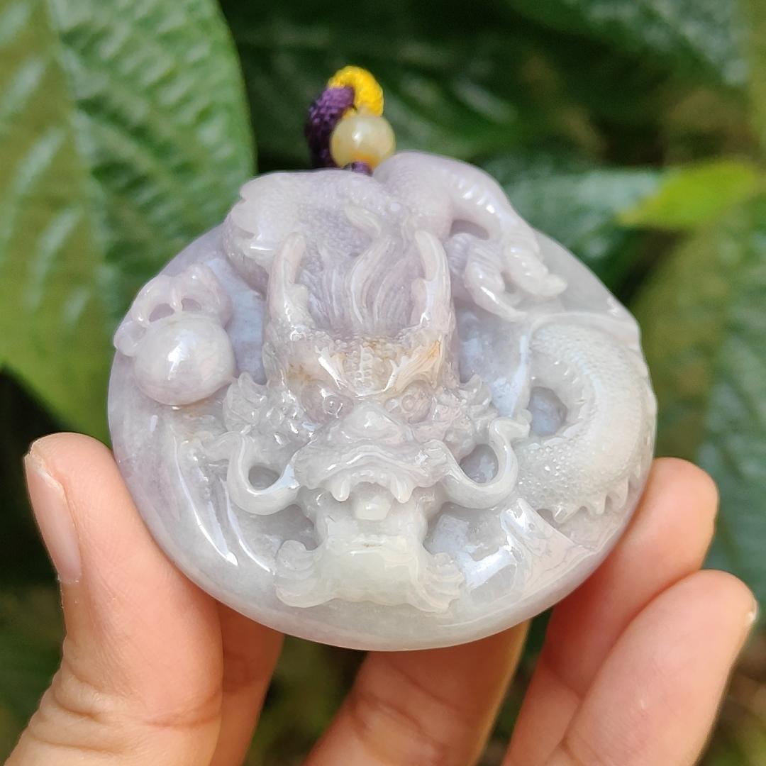 Mid-Year Special Offer Lavender with Yellow Patches Natural Type A Jadeite Jade crafted as Dragon with certificate weigh 71.76 grams, 54.8 * 54.8 * 15.8 mm (pendant170) Yi Pin Qian
