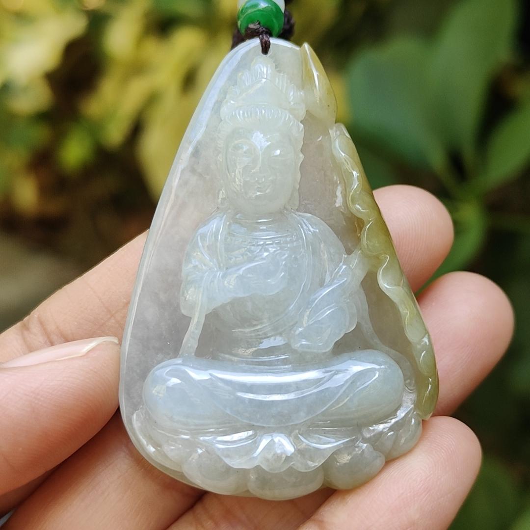 Crafted as Guanyin with Yellow Natural Type A Jadeite Jade Pendant Necklace, certificate weighs 36.58 grams, measurement 53.5 * 36.9 * 12 mm (pendant310) Yi Pin Qian Jadeites Jade Jewelry ~Your Precious Quintessential ~ Singapore