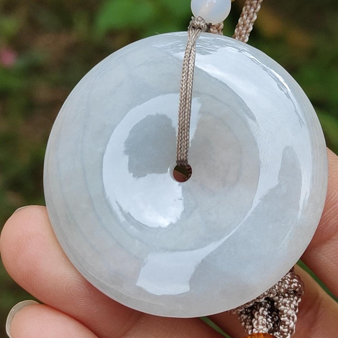 Light Lavender Natural Type A Jadeite Pendant crafted as donut shape with certificate weigh 26.72 grams, 42.8 * 42.8 * 6.3 mm, symbols of the money is rolling in, and the wealth is coming from all directions and suitable for daily wear (pendant68) Yi Pin Qian