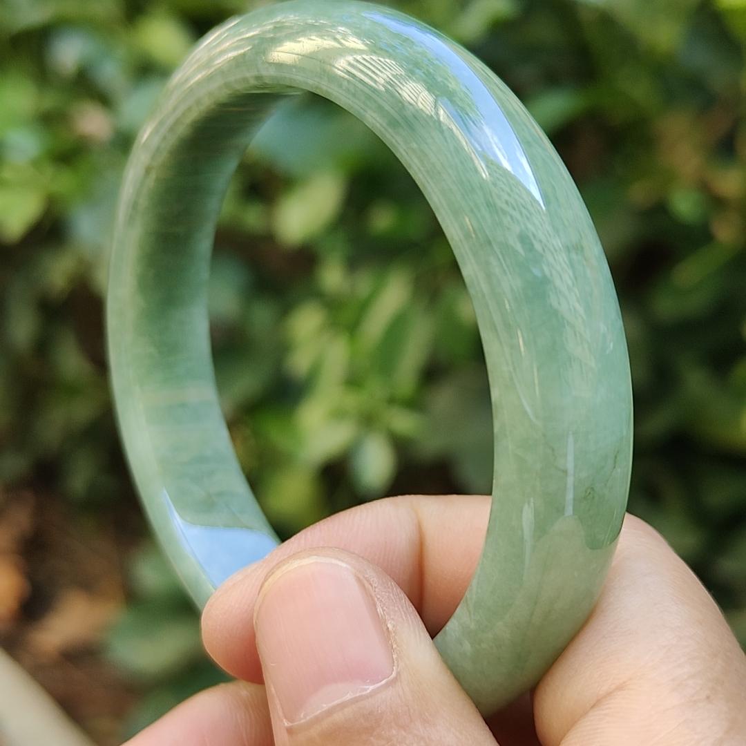 Peace Bangle Bracelet Size 55.5 mm on Light Green Natural Type A Jadeite Jade, certificate weighs 49.05 grams, Width 11.8 mm Thickness: 7.7 mm (bangle28) Yi Pin Qian Jadeites Jade Jewelry ~Your Precious Quintessential ~ Singapore