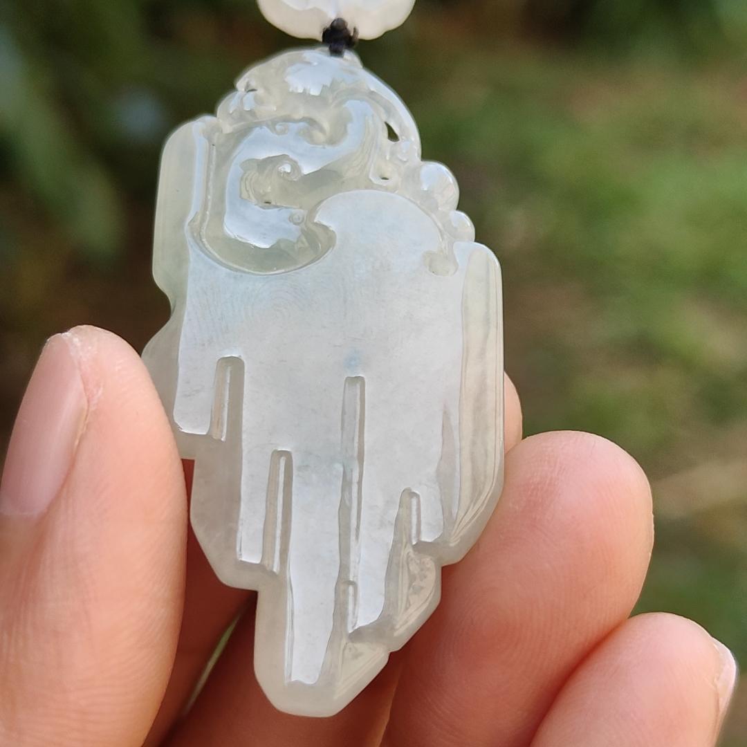 Icy Translucent Natural Type A Jadeite Jade beautifully crafted with old school dragon as pendant, certificate weighs 14.63 grams (pendant246) Yi Pin Qian