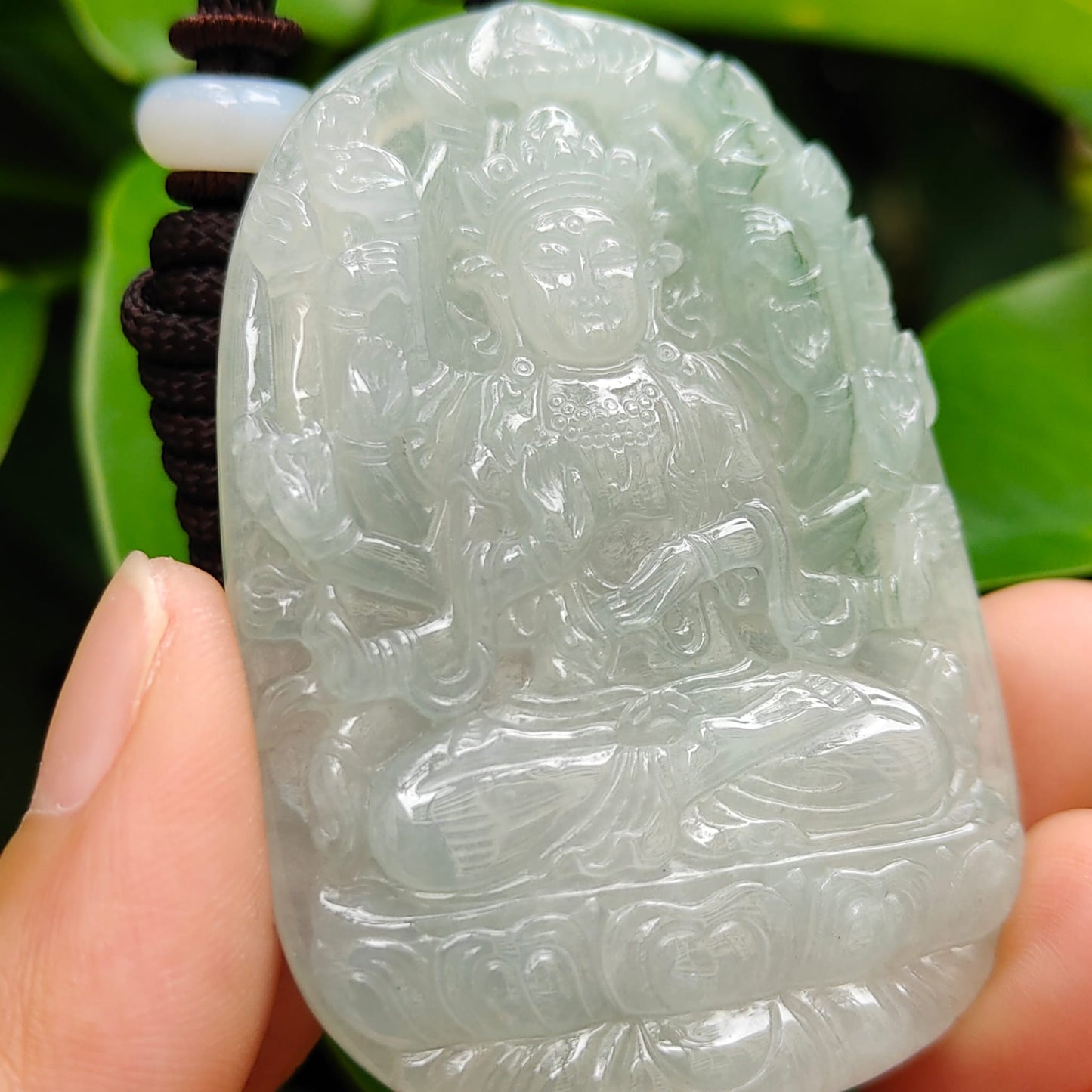 High Quality Light Green Hue Good Translucent Natural Type A Jadeite Jade crafted with Thousand Hands Guanyin as Pendant, certificate weighs 31.12 grams, measurement 57.6 * 38.4 * 6.8 mm (pendant293) My Store