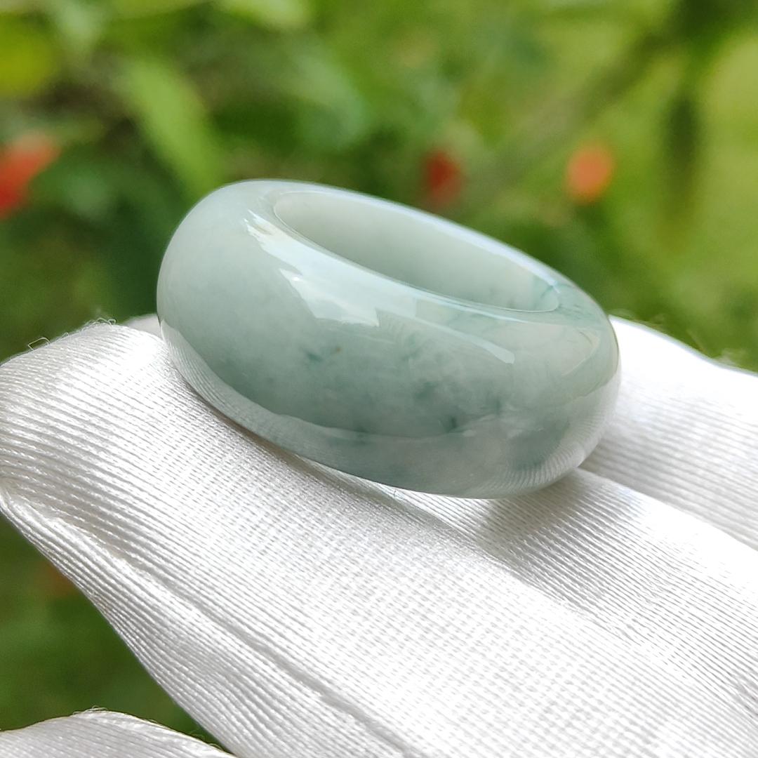 #Sold - Light green with green patches Natural Type A Jadeite jade ring with QIC labs approved certificate weigh 18.31 grams, 12.6 * 6.5 mm, finger size 20mm (ring3)