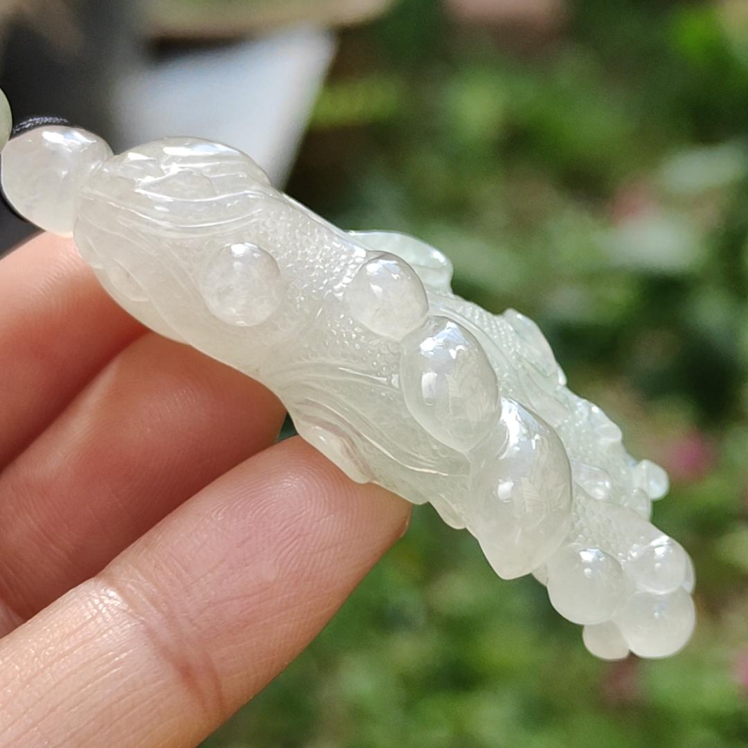 High-Quality Icy Translucent with Light Green Natural Type A Jadeite Jade crafted as Cabbage, Pendant certificate weighs 24.55 grams, measurement 56.3 * 24.6 * 12.6 (pendant272) Yi Pin Qian