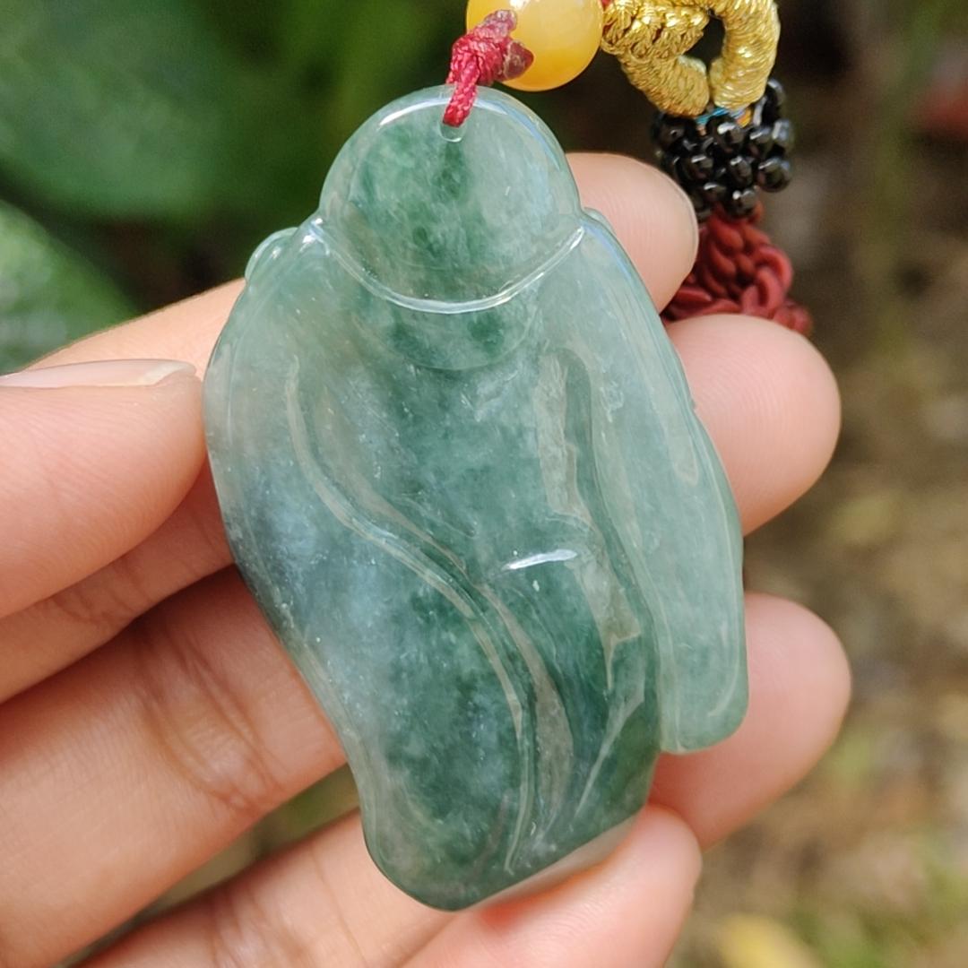 Green Natural Type A Jadeite Jade crafted with Milo Buddha as Pendant, certificate weigh 24.11 grams, measurement 51.2 * 31 * 10.5 mm (pendant239) Yi Pin Qian