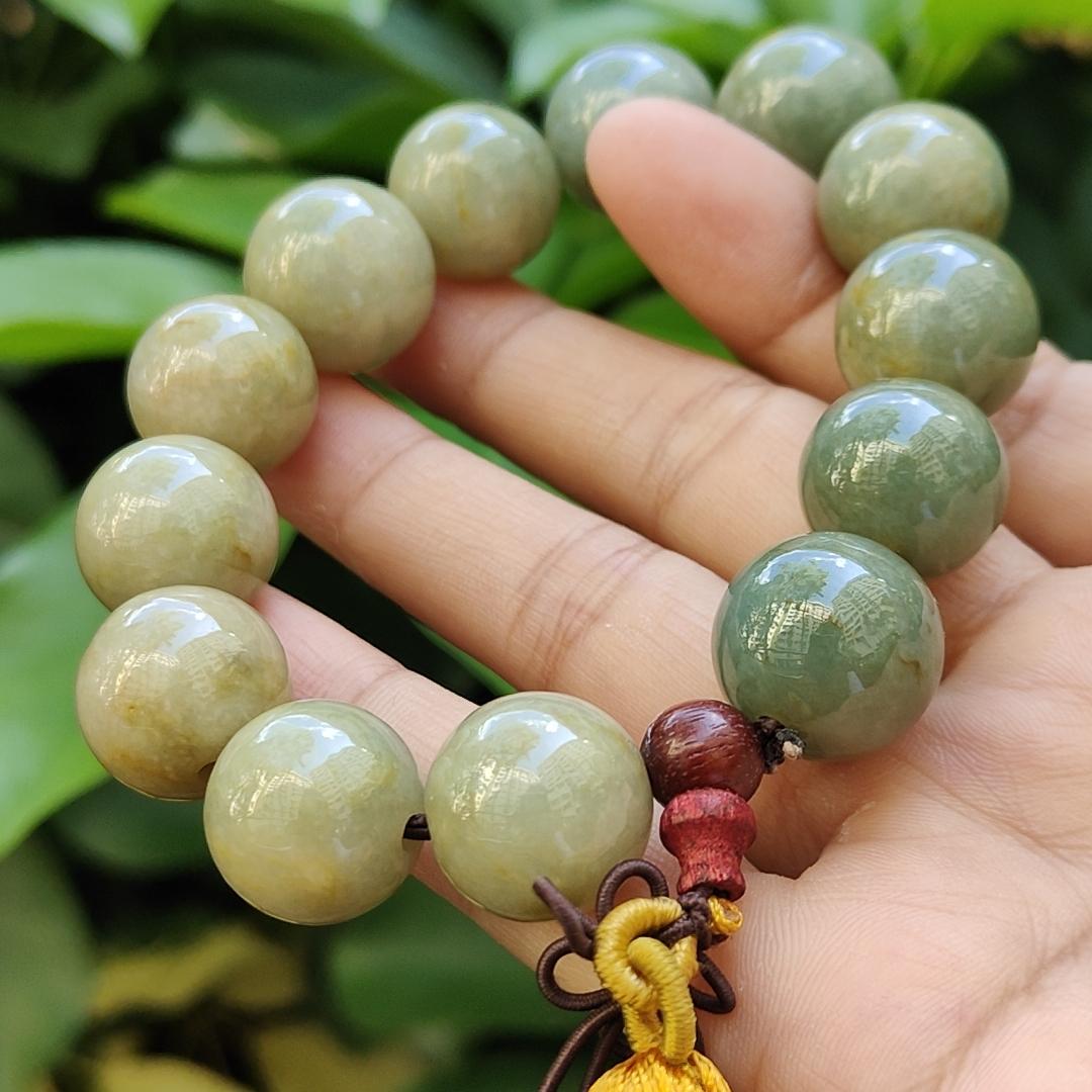 15.5mm Bracelet SG Seller Store - Light Green with Brownish Yellow Natural Type A Jadeite Jade certificate weighs 81.97 grams (bracelet30) Yi Pin Qian Jadeites Jade Jewelry ~Your Precious Quintessential ~ Singapore