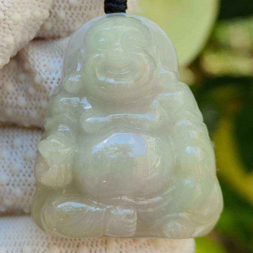 Laughing Buddha Natural Type A Jadeite Pendant 🌱💧 | Feng Shui Luck + Zi Wei Dou Shu Approved (Sku: pendant446)