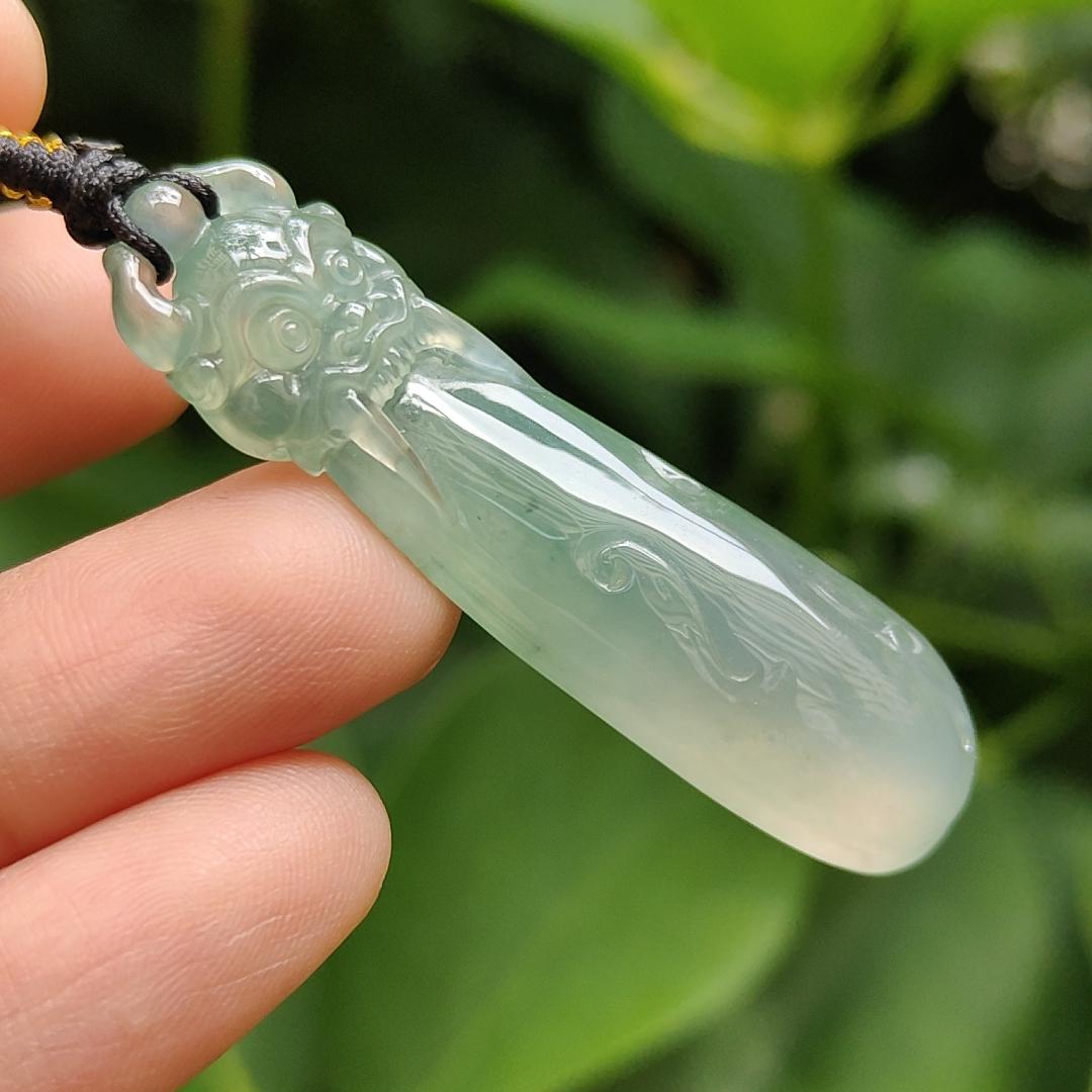 Crafted as Mystic Beast Pendant on High Quality Natural Type A Jadeite Jade certificate weighs 9.38 grams, measurement 48.8 * 12.7 * 8.8 mm (pendant371) Yi Pin Qian Jadeites Jade Jewelry ~Your Precious Quintessential ~ Singapore
