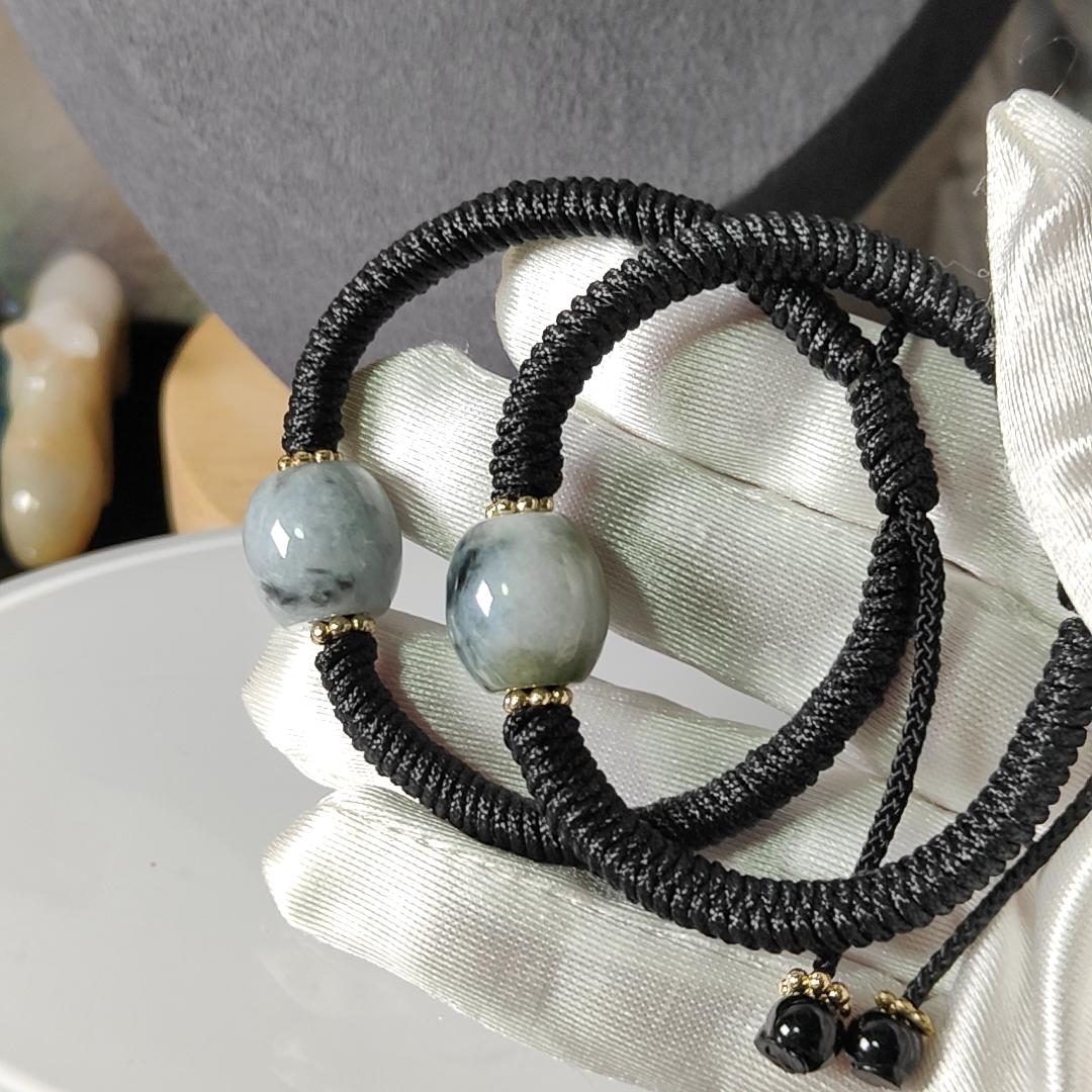 Diamond Knot Rope, hand knotted Rope, 13.8 * 14.2 and 14.6 * 14.2 Jadeite Lu Lu Tong Beads (No Certificate), selling in a pair (bracelet12) Yi Pin Qian