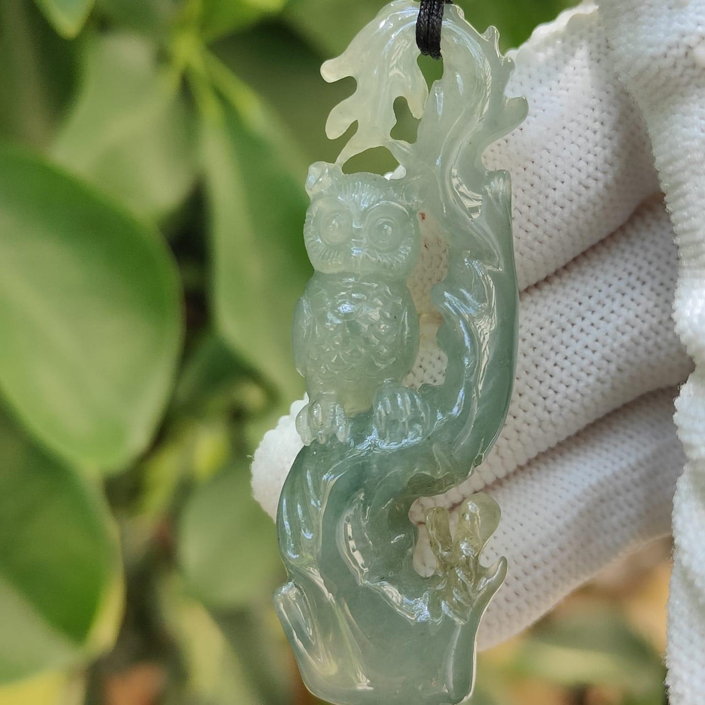 Earth's Whisperer - Natural Sage Owl Jadeite Pendant & Stand (Sku: pendant413) Yi Pin Qian Jadeites Jade Jewelry ~Your Precious Quintessential ~ Singapore