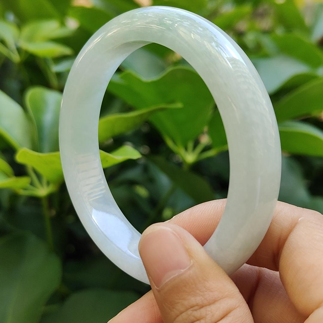 Light Green Hue Certified Natural Type A Jadeite-Jade crafted as Peace Bangle size 56.8, Width:12.1mm, Thickness: 8.6mm, certificate weighs 59.13 grams (bangle14) Yi Pin Qian Jadeites Jade Jewelry ~Your Precious Quintessential ~ Singapore