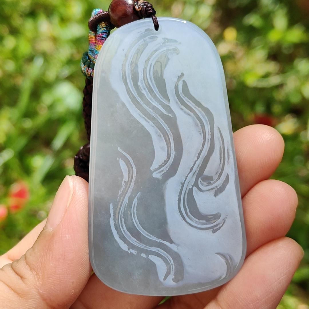 Light Lavender Very unique old Natural Type A Jadeite Pendant come with certificate Crafted with Guanyin and the monkey god with a hugh golden cudgel weight 33.74 grams, 62.80 * 35.70 * 6.30 mm suitable for daily wear or collection (pendant117) Yi Pin Qian