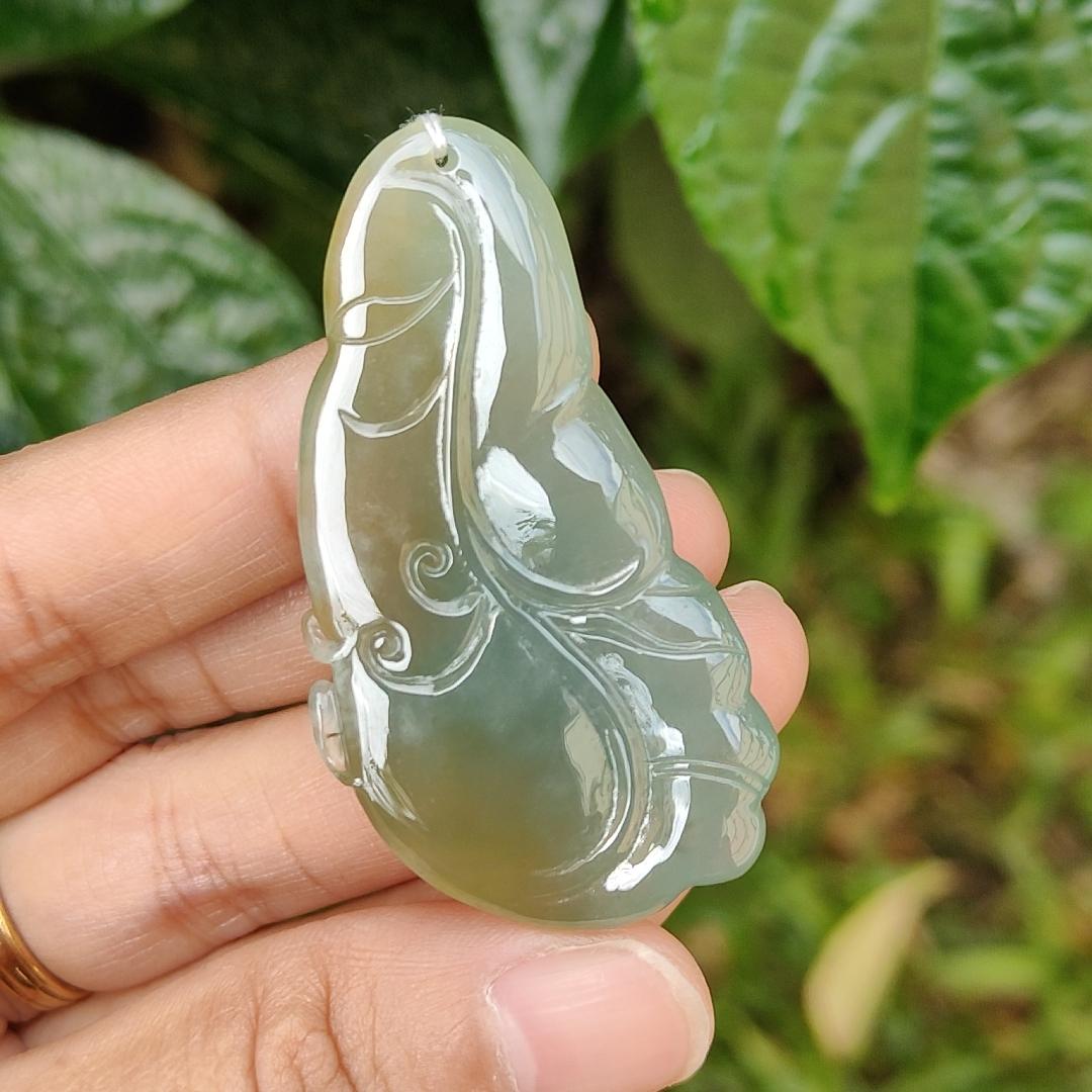 Green and Yellow Natural Type A Jadeite Pendant Necklace Crafted with Ruyi and Beetle, certificate included weigh 23.25 grams, 52.3 * 29 * 9.9 mm, symbols of A steady flow of wealth, protection from danger, safety and health (pendant163) Yi Pin Qian
