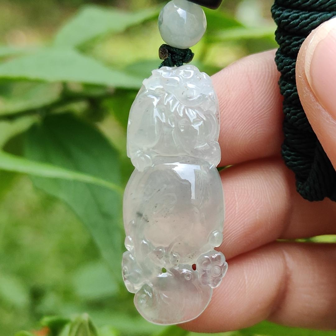 High Quality Icy Translucent Natural Type A Jadeite Jade crafted with Pixiu as Pendant, certificate weighs 6.86 grams, measurement 36.5 * 14.5 * 7.6 mm (pendant261) Yi Pin Qian