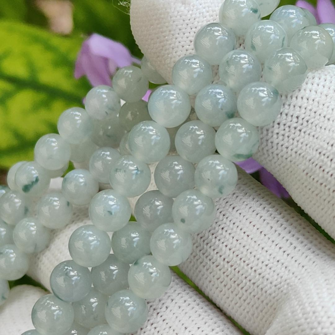 108 beads 6.5mm crafted on High Quality Green Patches Natural Type A Jadeite Jade as Necklace or Bracelet certificate weighs 50.86 grams (bracelet32) Yi Pin Qian Jadeites Jade Jewelry ~Your Precious Quintessential ~ Singapore