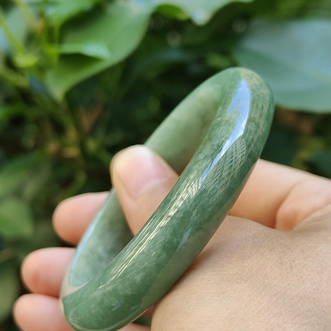 Peace Bangle Bracelet Size 55.5 mm on Light Green Natural Type A Jadeite Jade, certificate weighs 49.05 grams, Width 11.8 mm Thickness: 7.7 mm (bangle28) Yi Pin Qian Jadeites Jade Jewelry ~Your Precious Quintessential ~ Singapore