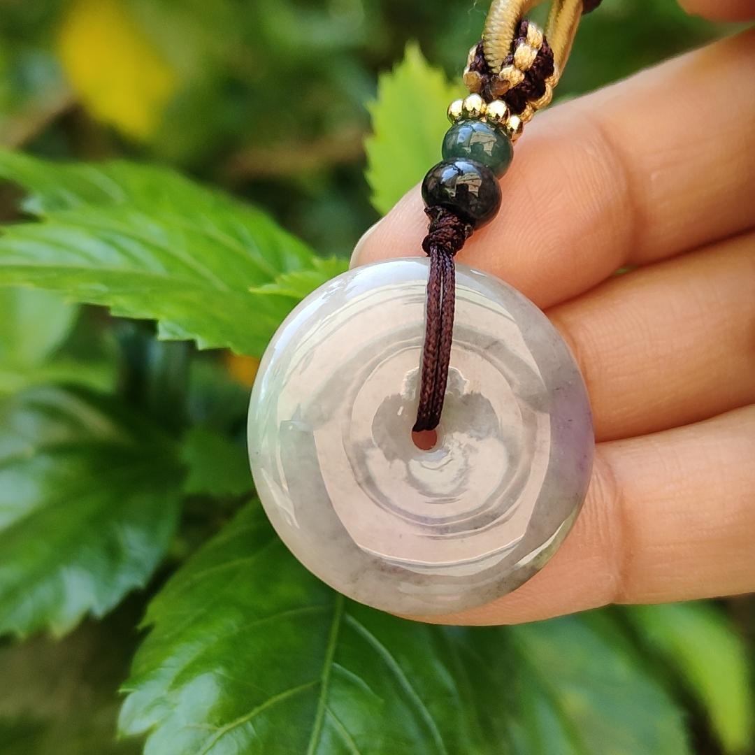 Mix with Lavender, light green and wuji Natural Type A Jadeite Donut Pendant meaning Wealthy, Safe and Healthy with certificate weighs 7.28 grams, 26.1 * 5.2 mm , good for daily wear (pendant92) Yi Pin Qian