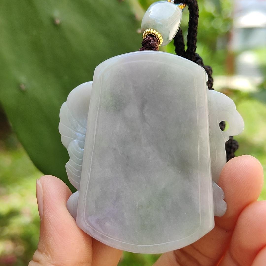 Lavender Natural Type A Jadeite Pendant crafted with Eagle meaning win, good for businesse, majesty, power and freedrom, certificate weight 75.8150 gram, 57 * 54.20 * 15.10 mm (pendant111) Yi Pin Qian