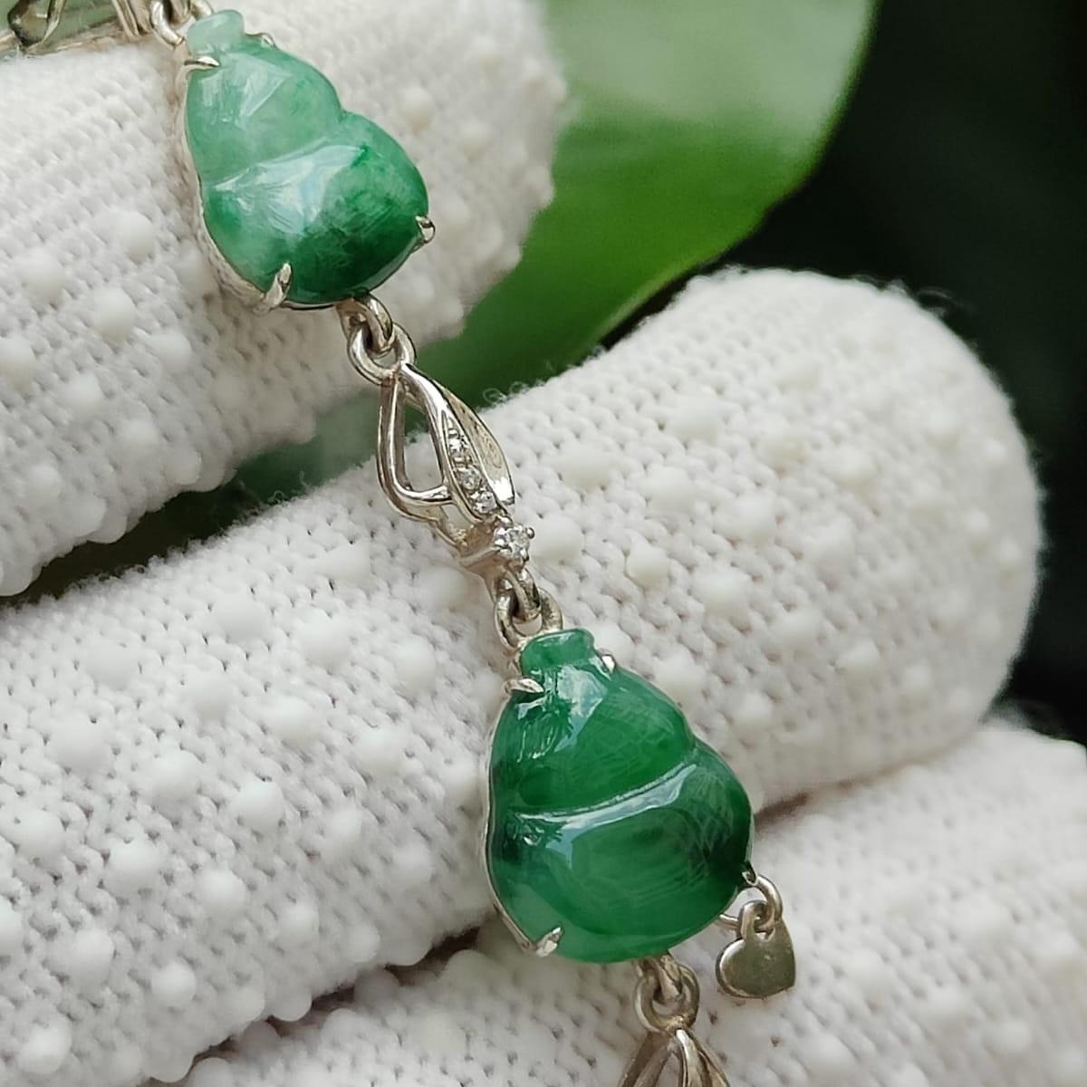 🌱✨ Hulu Abundance | Five-Element Jadeite Jade Bracelet for Fortune (Sku: s925b9)