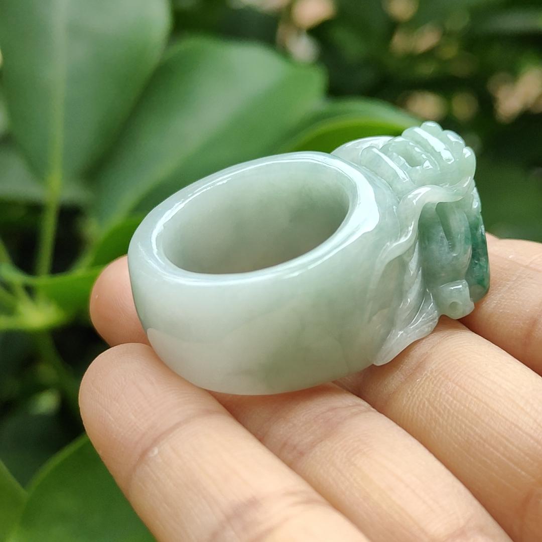 20mm Finger Size Type-A Natural Jadeite-Jade crafted with Dragon as Ring, certificate weighs 22.13 grams, measurement 88.7 * 28.3 * 13.8 mm (ring11) Yi Pin Qian Jadeites Jade Jewelry ~Your Precious Quintessential ~ Singapore