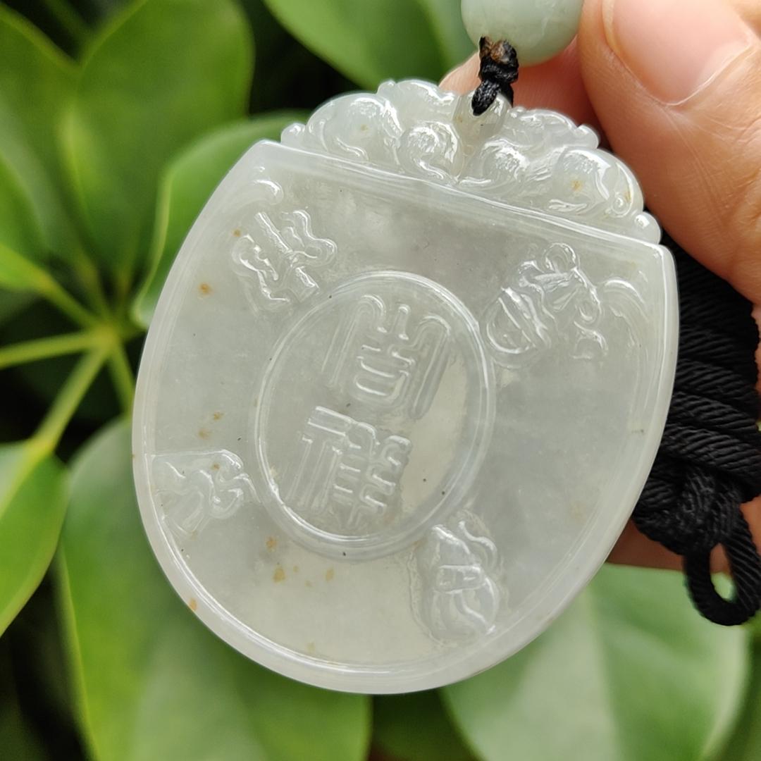 Crafted on Natural Light Green, Yellow Type-A Jadeite-Jade as Traditional Pendant with Pair of Pixiu, Bull and Chinese Word meaning auspicious, certificate weighs 32.14 grams, measurement 54.5 * 47.5 * 5.5 mm (pendant301) Yi Pin Qian Jadeites Jade Jewelry ~Your Precious Quintessential ~ Singapore