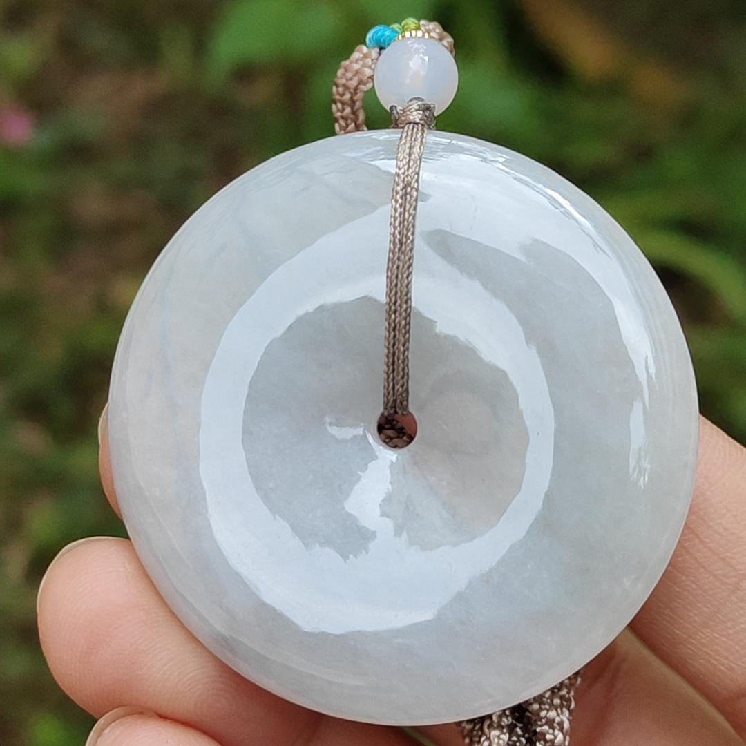Light Lavender Natural Type A Jadeite Pendant crafted as donut shape with certificate weigh 26.72 grams, 42.8 * 42.8 * 6.3 mm, symbols of the money is rolling in, and the wealth is coming from all directions and suitable for daily wear (pendant68) Yi Pin Qian