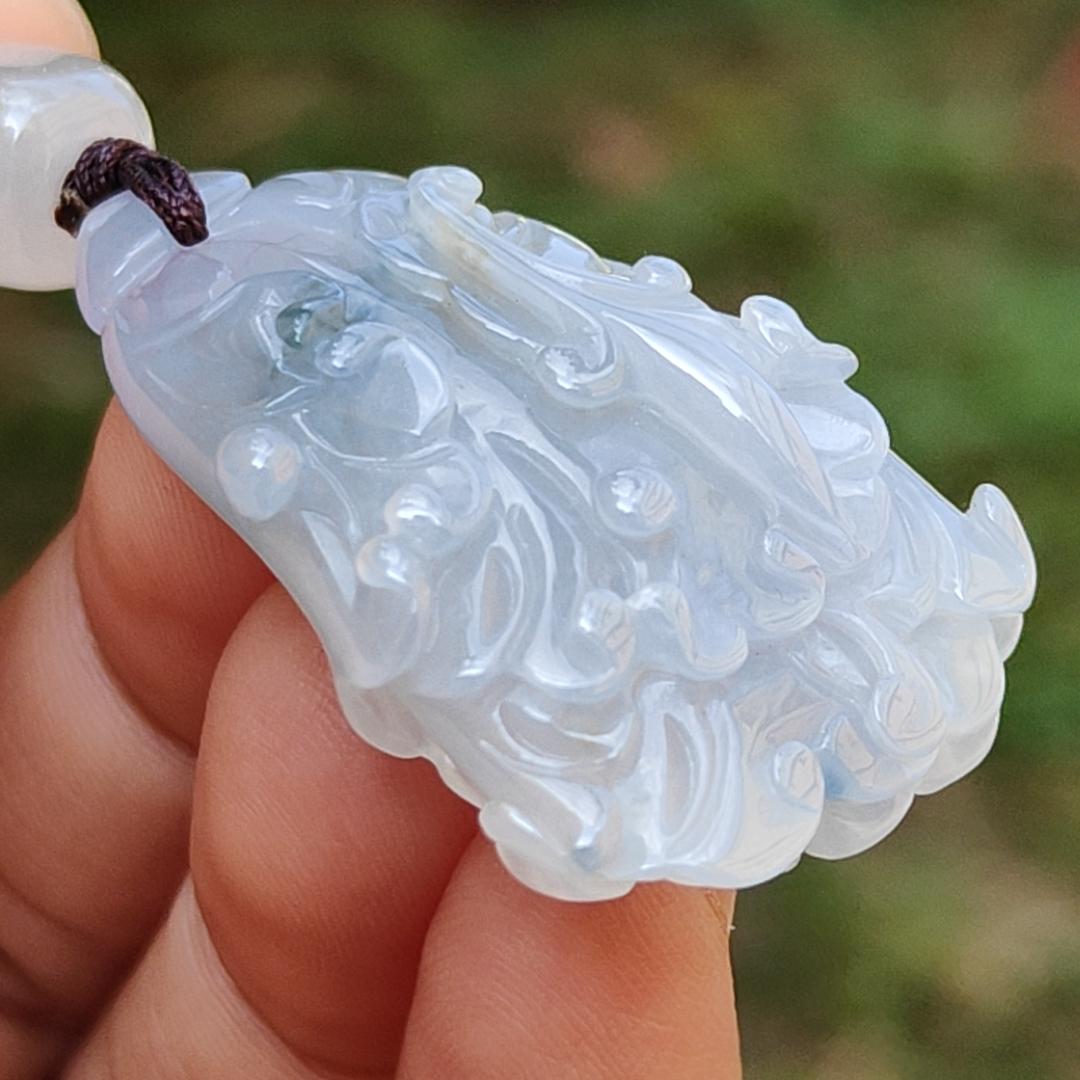Lavender,Green and Yellow Natural Type A Jadeite Jade crafted with shape of Cabbage as Pendant , certificate weigh 8.16 grams, measurement 36.9 * 22 * 8.2 mm (pendant238) Yi Pin Qian
