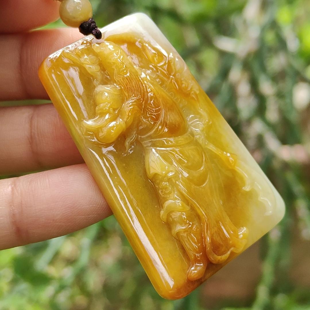 Rare Old Yellow with Red Natural Type A Jadeite Pendant Crafted with Guan Gong come with ceritificate weight 24.70 grams, 49.7 * 32 * 8 mm for Guan Gong collectors (pendant118) Yi Pin Qian