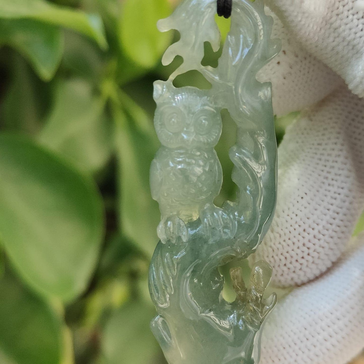 Earth's Whisperer - Natural Sage Owl Jadeite Pendant & Stand (Sku: pendant413) Yi Pin Qian Jadeites Jade Jewelry ~Your Precious Quintessential ~ Singapore