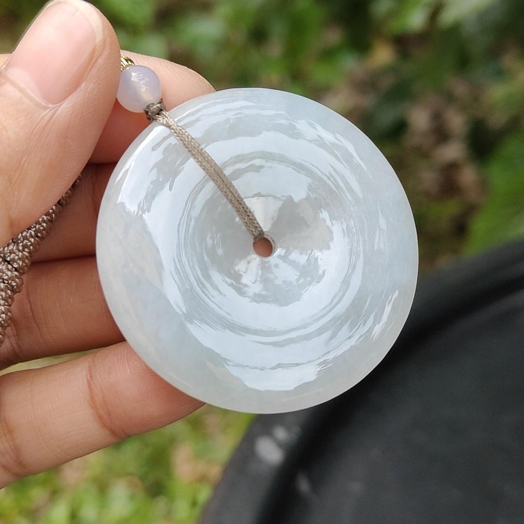Light Lavender Natural Type A Jadeite Pendant crafted as donut shape with certificate weigh 26.72 grams, 42.8 * 42.8 * 6.3 mm, symbols of the money is rolling in, and the wealth is coming from all directions and suitable for daily wear (pendant68) Yi Pin Qian