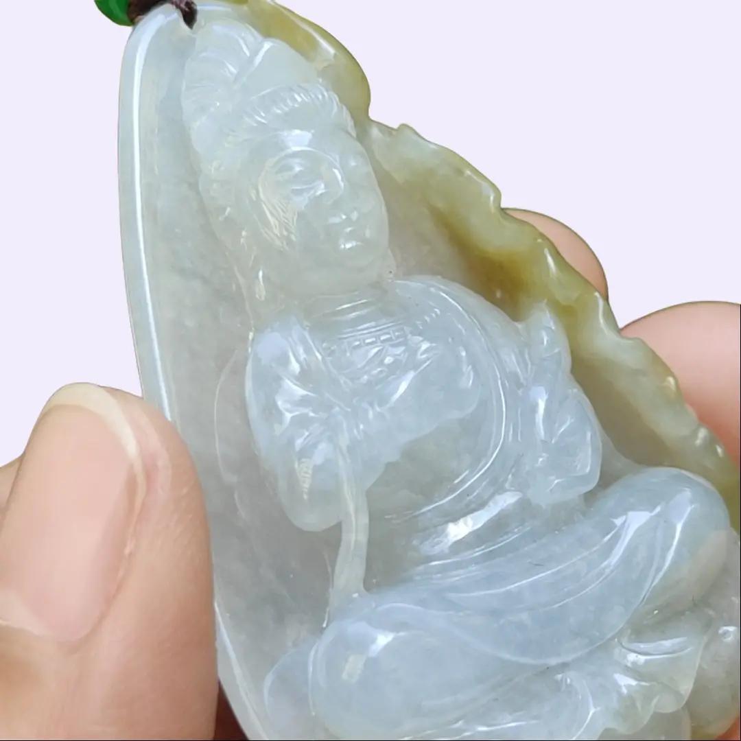 Crafted as Guanyin with Yellow Natural Type A Jadeite Jade Pendant Necklace, certificate weighs 36.58 grams, measurement 53.5 * 36.9 * 12 mm (pendant310) Yi Pin Qian Jadeites Jade Jewelry ~Your Precious Quintessential ~ Singapore