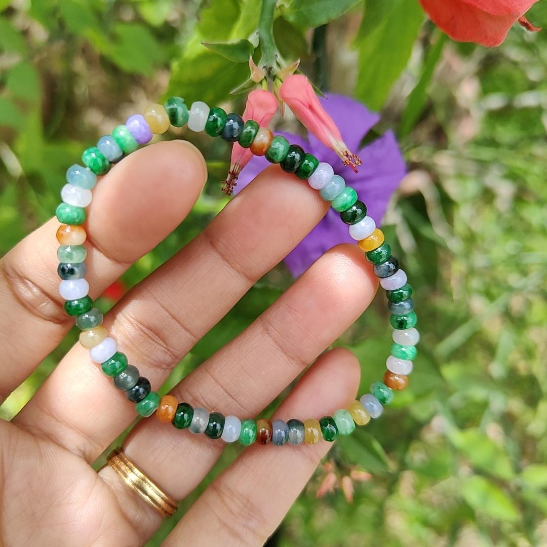 Super Rare Multi Colors Drum Beads Natural Type A Jadeite Bracelet for the collector, please note that this is very rare and good for sample for your future purchased, certificate weigh 8.25 grams, 60 beads measure at 4.8 mm Yi Pin Qian